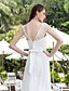 cheap Wedding Dresses-A-Line Scoop Neck Sweep / Brush Train Chiffon / Tulle Made-To-Measure Wedding Dresses with Bowknot / Beading / Appliques by LAN TING BRIDE®