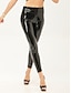 Недорогие вечерние женские брюки-Жен. Леггинсы Полиуретановая Высокий вырез Завышенная Полная длина Черный Осень