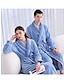 cheap Women&#039;s Robes-Couple‘s Flannel Bathrobe Pajamas Patchwork Warm Simple Plush Home Bed Warm Breathable V Wire Long Sleeve Pocket Fall Winter