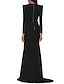 ieftine Rochii de Seară-rochie de seară în formă de a rochie neagră elegantă rochie de mărime plus rochie formală măturat/treni perie mânecă lungă cu decolteu în V țesătură elastică cu fante cu pliuri 2023