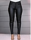 abordables pierna ancha y cintura alta-Mujer Delgado Pantalones Cuero sintético Media cintura Longitud total Negro Otoño