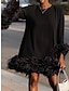 halpa yksinkertaiset mekot-Naisten Musta mekko Mini mekko Tilkkutäkki Päivittäin Deitti Loma Tyylikäs Muoti Tiukka pyöreä kaula-aukko Pitkähihainen Musta Purppura Fuksia Väri