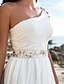 cheap Wedding Dresses-Beach Open Back Wedding Dresses Court Train A-Line Regular Straps One Shoulder Chiffon With Sash / Ribbon Beading 2023 Summer Bridal Gowns