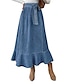 cheap Plain Skirts-Women&#039;s Skirt A Line Swing Maxi High Waist Skirts Ruffle Solid Colored Street Daily Winter Denim Fashion Casual Blue