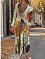 Χαμηλού Κόστους Print Φορέματα-Γυναικεία Χειμερινό φόρεμα Φύλλο Στάμπα Με σούρα στο λαιμό Μακρύ Φόρεμα Μάξι Φόρεμα Καθημερινά Μακρυμάνικο Φθινόπωρο Χειμώνας