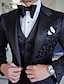abordables Combinaisons de smoking-Tuxedos noir pour hommes, 3 pièces, en jacquard floral, grande taille, coupe ajustée, simple boutonnage, un bouton, 2024