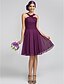 cheap Bridesmaid Dresses-A-Line Princess Halter Knee Length Chiffon Bridesmaid Dress with Flower Ruched Criss Cross by LAN TING BRIDE®