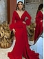 Χαμηλού Κόστους Βραδινά Φορέματα-Τρομπέτα / Γοργόνα Βραδινά φορέματα Κομψό Φόρεμα Επίσημο Γάμου Ουρά μέτριου μήκους Μακρυμάνικο Λαιμόκοψη V Σατέν με Φτερό Γκλίτερ Πιασίματα 2024