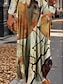 Χαμηλού Κόστους Print Φορέματα-Γυναικεία Χειμερινό φόρεμα Φύλλο Στάμπα Με σούρα στο λαιμό Μακρύ Φόρεμα Μάξι Φόρεμα Καθημερινά Μακρυμάνικο Φθινόπωρο Χειμώνας