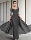 cheap Mother of the Bride Dresses-Sheath / Column Mother of the Bride Dress Formal Wedding Guest Elegant Party Square Neck Floor Length Chiffon Lace 3/4 Length Sleeve with Sequin Appliques Ruching 2024