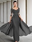 cheap Mom&#039;s Dresses-TS Sheath Mother of the Bride Dress Formal Wedding Guest Elegant Party Square Neck Floor Length Chiffon Lace 3/4 Length Sleeve with Sequin Appliques Ruching 2024 free custom size