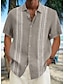 cheap Cotton Linen Shirt-Men&#039;s Guayabera Shirt Casual Shirt Summer Shirt Beach Shirt White Blue Khaki Short Sleeve Striped Lapel Spring &amp; Summer Hawaiian Holiday Clothing Apparel Print