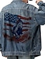 cheap Men&#039;s Graphic Jackets &amp; Coats-Letter Horse National Flag Casual western style Men&#039;s Coat Denim Jacket Sports &amp; Outdoor Going out Weekend Fall &amp; Winter Turndown Long Sleeve Black Blue M L XL Denim Jacket