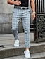 tanie męskie spodnie wizytowe z nadrukiem 3D-Kratka Biznes Męskie Druk 3D Spodnie Na zewnątrz Dzienne zużycie Streetwear Poliester Czarny Niebieski Khaki S M L Średia talia Elastyczność Spodnie
