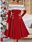 cheap Party Dresses-Women&#039;s Party Dress Cocktail Dress Red Dress Lace Patchwork Off Shoulder Half Sleeve Midi Dress Christmas Red Spring Winter