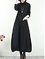 abordables robes unies-robe noire Robe casual Robe unie Femme robe longue Ruché Poche du quotidien Rendez-vous Sortie Actif Mode Col Roulé manche longue 2023 Ample Noir Vin Kaki M L XL 2XL 3XL