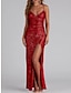 cheap Party Dresses-Women&#039;s Sequin Dress Prom Dress Party Dress Sequins Split Sleeveless Vacation Red Khaki