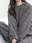 billiga Sovkläder till damer-pyjamasset för kvinnor ren färg plysch avslappnad komfort hem daglig säng korall fleece korall sammet varma lapel långärmad pullover byxa höst vinter hem outfits