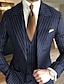 preiswerte Anzüge-Schwarz-blauer Nadelstreifen-Hochzeitsanzug für Herren, dreiteilig, maßgeschneiderte Passform, einreihig, zwei Knöpfe, 2024