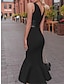 Χαμηλού Κόστους Πάρτι Φορέματα-Γυναικεία Μαύρο φόρεμα Φόρεμα για πάρτυ Κοκτέιλ Φόρεμα Σουρωτά Στρογγυλή Ψηλή Λαιμόκοψη Αμάνικο Μίντι φόρεμα Γενέθλια Διακοπές Μαύρο Χειμώνας