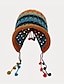 tanie Nakrycia głowy dla kobiet-boho szydełkowa czapka z blokami kolorów klasyczna czapka z wydrążoną czaszką w stylu vintage ciepła czapka z nausznikami wystrój frędzlami czapki damskie jesień &amp; zima