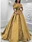 preiswerte Ballkleid-A-Linie Ballkleider Elegant Kleid Gala Pinsel Schleppe Kurzarm Schulterfrei Pailletten mit Glitzer Plissee 2024