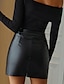 abordables Jupes unies-Femme Jupe Moulante Mini Taille haute Jupes Pointes fourchues Couleur Pleine Plein Air du quotidien Hiver faux cuir Elégant Mode Noir Marron