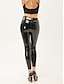 Недорогие вечерние женские брюки-Жен. Леггинсы Полиуретановая Высокий вырез Завышенная Полная длина Черный Осень
