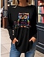 olcso Női pólók-Női Póló Cica 3D Nyomtatott Napi Hétvége Divat Hosszú ujj Kerek Fekete Tavasz &amp; Ősz