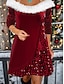 abordables Vestidos de fiesta-Mujer Vestido de terciopelo Vestido de Lentejuelas Vestido de Fiesta Terciopelo Lentejuelas Retazos Manga Larga Mini vestido Navidad Vacaciones Vino Invierno