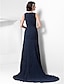 cheap Special Occasion Dresses-Sheath / Column Elegant Dress Formal Evening Court Train Sleeveless V Neck Chiffon with Lace Draping Side Draping 2023