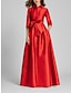 cheap Evening Dresses-Satin A-Line Evening Gown Champagne Gold Minimalist Black Red Green Dress Dress Formal Fall Floor Length Half Sleeve Shirt Collar with Bow(s) Pleats 2024