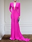 Χαμηλού Κόστους Βραδινά Φορέματα-βραδινό φόρεμα σε γραμμή κομψό μαύρο φόρεμα συν μέγεθος επίσημο φόρεμα sweep / πινέλο τρενάκι μακρυμάνικο v λαιμό ελαστικό ύφασμα με πιέτες σκίσιμο 2023