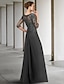 cheap Mother of the Bride Dresses-Sheath / Column Mother of the Bride Dress Formal Wedding Guest Elegant Party Square Neck Floor Length Chiffon Lace 3/4 Length Sleeve with Sequin Appliques Ruching 2024