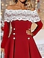 cheap Party Dresses-Women&#039;s Party Dress Cocktail Dress Red Dress Lace Patchwork Off Shoulder Half Sleeve Midi Dress Christmas Red Spring Winter