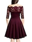 cheap Party Dresses-Women&#039;s Lace Dress Party Dress Lace Patchwork Off Shoulder Half Sleeve Midi Dress Wedding Vacation Wine Dark Blue Spring Winter