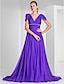 cheap Special Occasion Dresses-Ball Gown Elegant Dress Formal Evening Military Ball Sweep / Brush Train Short Sleeve V Neck Chiffon with Criss Cross Beading Draping 2023