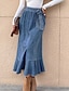 Χαμηλού Κόστους Μονές φούστες-Γυναικεία Φούστα Γραμμή Α Κούνια Μακρύ Ψηλή Μέση Φούστες Με Βολάν Μονόχρωμο Δρόμος Καθημερινά Χειμώνας Ντένιμ Μοντέρνα Καθημερινό Θαλασσί