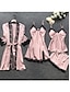 Χαμηλού Κόστους Γυναικεία Ρούχα Ύπνου-γυναικείες μεταξωτές πιτζάμες σατέν σετ 4 τεμαχίων καθαρό χρώμα απλό casual απαλό σπιτικό καθημερινό κρεβάτι σατέν αναπνεύσιμο v σύρμα μακρυμάνικη ρόμπα τοπ σορτς ελαστική μέση καλοκαιρινή άνοιξη μαύρη σαμπάνια
