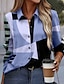 economico Bluse e camicie da donna-Per donna Blusa Color Block Pulsante Stampa Informale Di tendenza Manica lunga Colletto Rosa Primavera &amp; Autunno
