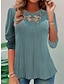 abordables Tops básicos de mujer-Mujer Camisa Camisa de encaje Blusa Texturizado Plano Encaje Casual Moda Manga Larga Escote Redondo Verde Trébol Primavera &amp; Otoño