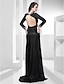 cheap Evening Dresses-Sheath / Column Open Back Dress Formal Evening Military Ball Floor Length Long Sleeve V Neck Stretch Satin with Crystals Split Front 2023