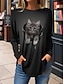 olcso Női pólók-Női Póló Cica 3D Nyomtatott Napi Hétvége Divat Hosszú ujj Kerek Fekete Tavasz &amp; Ősz
