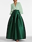 Χαμηλού Κόστους Βραδινά Φορέματα-Σατέν πράσινο φόρεμα σε γραμμή επίσημο φόρεμα για καλεσμένους γάμου, κομψό βραδινό φόρεμα με ψηλή τσέπη με σπαστό μακρυμάνικο πάτωμα, έγχρωμο μπλοκ v ζώνη στο λαιμό με πιέτες σκίσιμο 2024
