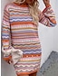 abordables robe pull-Robe Pull Robe pull Femme Robe mi-longue Extérieur du quotidien Vacances manche longue Col Ras du Cou Patchwork Tricot Mode Bloc de couleur à imprimé arc-en-ciel Ample 2023 Noir Bleu Orange S M L XL