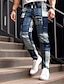 tanie męskie spodnie wizytowe z nadrukiem 3D-Kolorowy blok Pled / Check Biznes Codzienny Męskie Druk 3D Garnitury Spodnie Na zewnątrz Dzienne zużycie Streetwear Poliester Granatowy Królewski błękit Niebieski S M L Średia talia Elastyczność