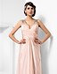 cheap Special Occasion Dresses-Sheath / Column V Neck Floor Length Satin Chiffon Dress with Beading / Criss Cross by TS Couture®