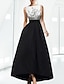 cheap Evening Dresses-A-Line Evening Gown Beautiful Back Dress Formal Evening Asymmetrical Sleeveless Boat Neck Fall Wedding Guest Satin with Appliques 2023