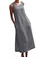 cheap Design Cotton &amp; Linen Dresses-Women&#039;s Cotton Linen Dress Casual Dress Shift Dress Maxi long Dress Cotton Blend Stylish Basic Outdoor Holiday Date Crew Neck Pocket Sleeveless Summer Spring 2023 Loose Fit Black Gray Pure Color S M