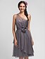 cheap Bridesmaid Dresses-A-Line Bridesmaid Dress One Shoulder Sleeveless Elegant Knee Length Chiffon with Draping / Flower 2022